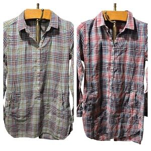 Toad&Co Lot/Bundle of Two Plaid Button-Up Mixo Tunics Multicolor Small